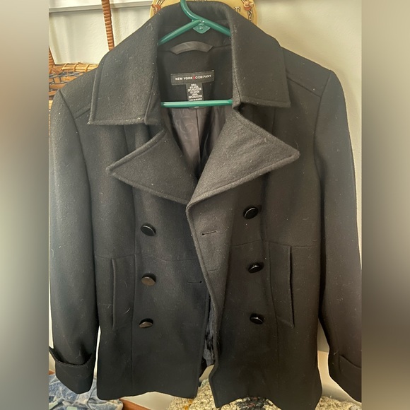 New York & Company Jackets & Blazers - New York and Company Womens Size 4 Black Wool Blend Double Breasted Pea Coat